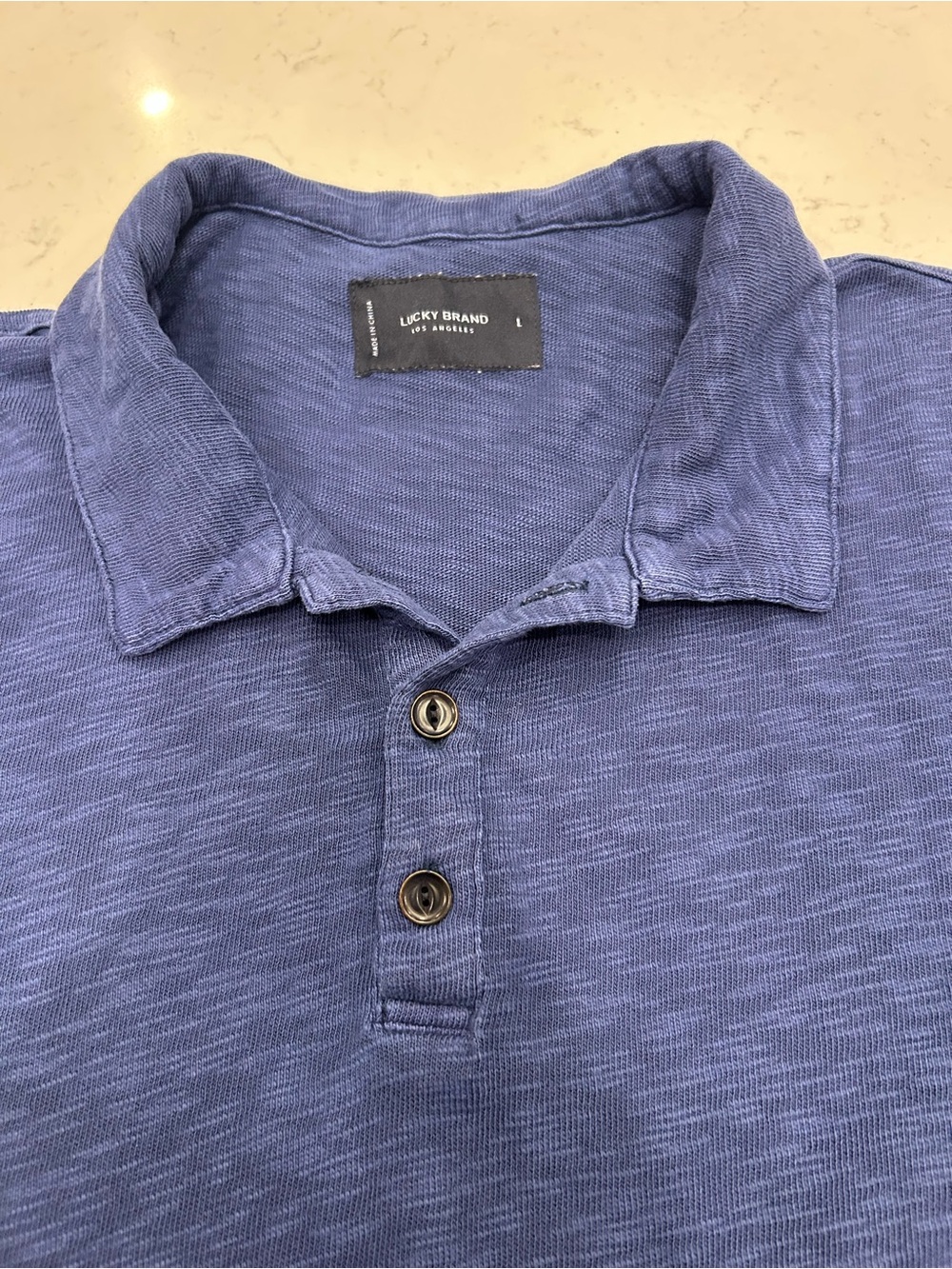 Lucky Brand Men's Large Navy Blue 100% Cotton Slub Long Sleeve Polo Shirt - Picture 3 of 11